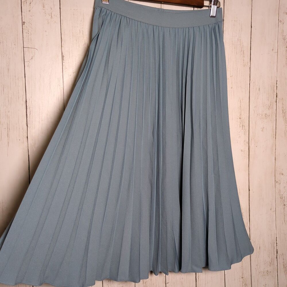 Blue Pleated Midi Skirt Size M Office Academia Preppy Cottagecore NWT Kate Kasin - Picture 2 of 9